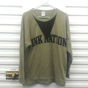 VS PINK pink nation olive long sleeve sweater S